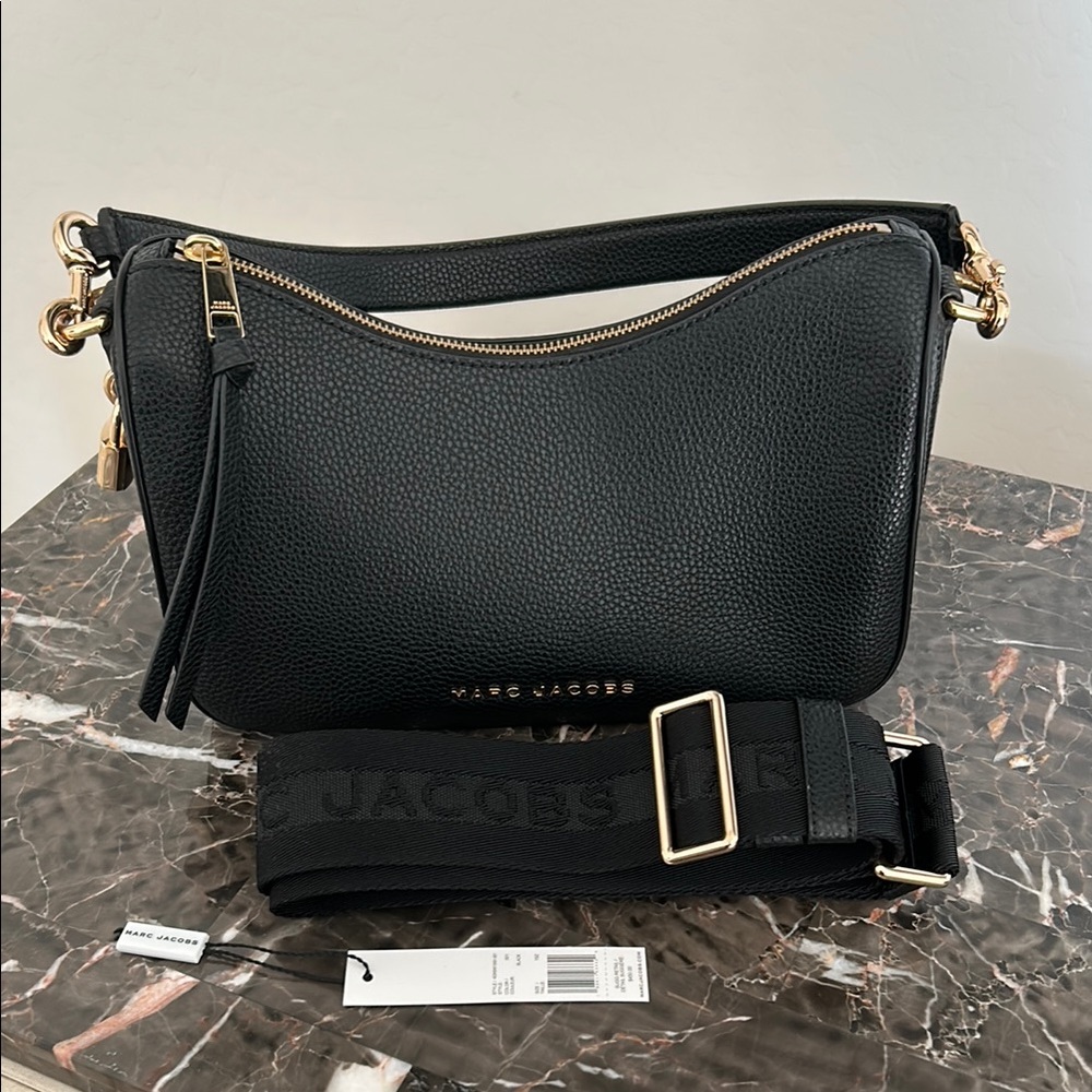 Marc Jacobs Black and Gold Crossbody Bag with Adjustable Strap